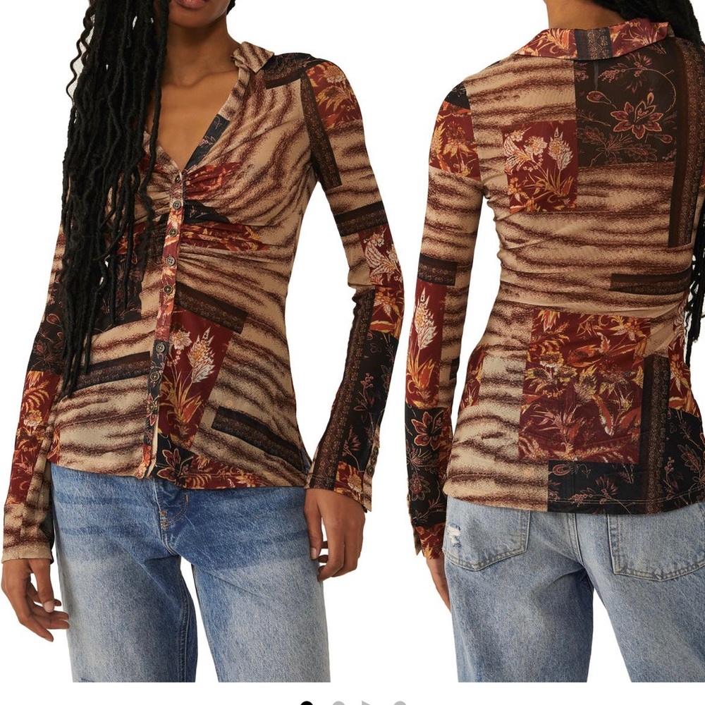 Free People mesh long sleeve button up